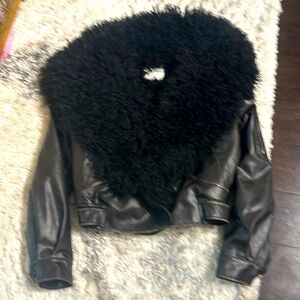 Faux leather cropped moto jacket Size S
